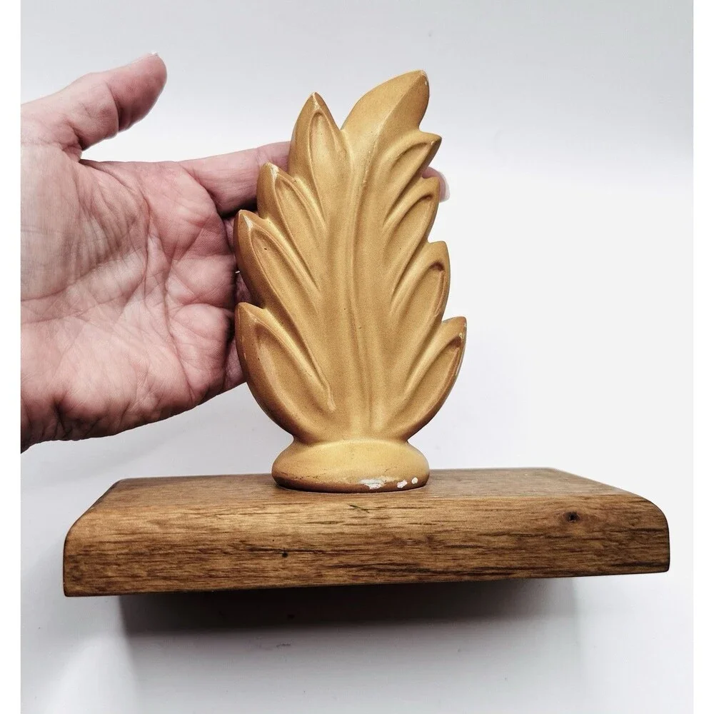 Vintage Duane Trippler Handcrafted Bookend Wood Gold Leaf Sculpture Signed